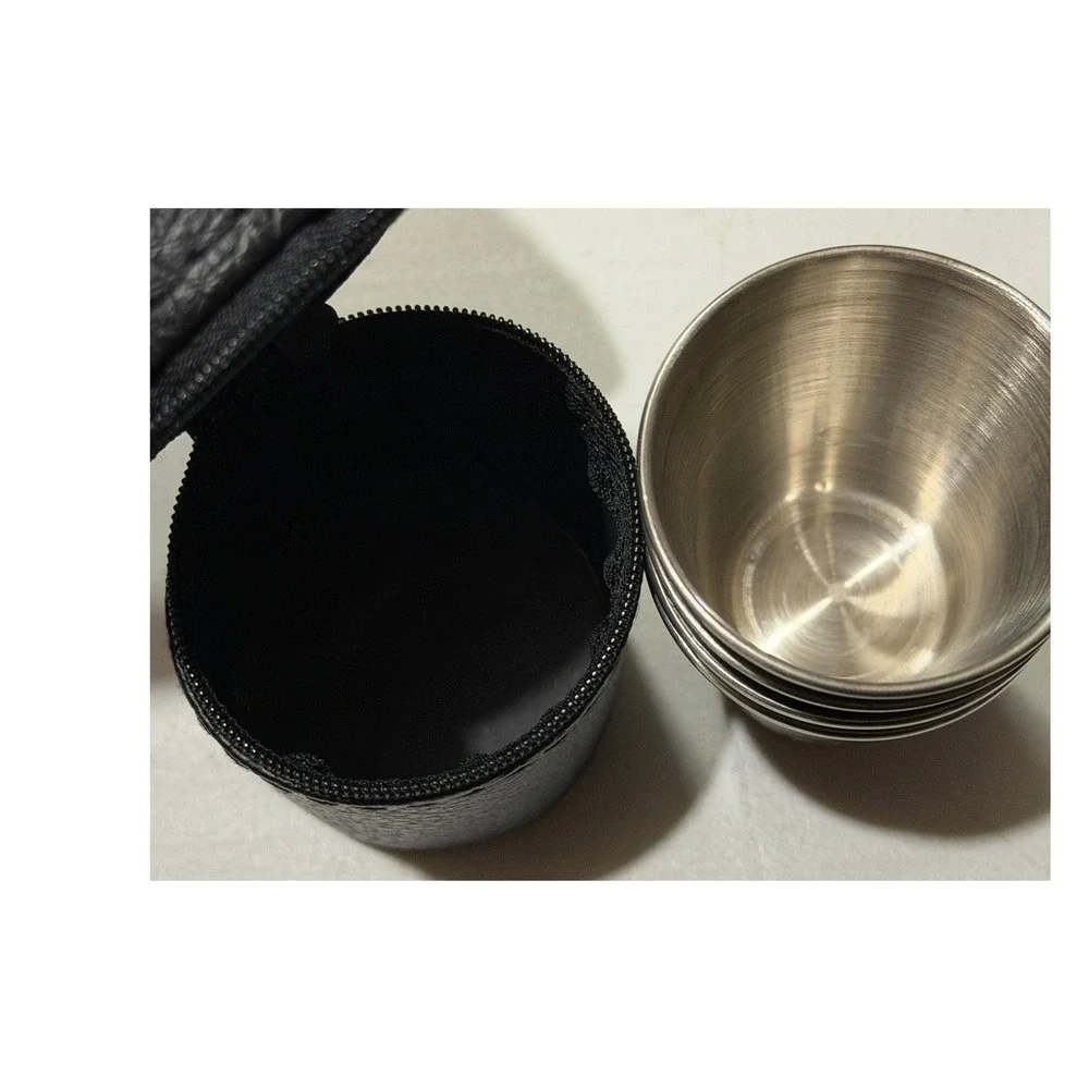 Russian Travel Shot Glass Set Black Excellent Stainless Steel 4pc